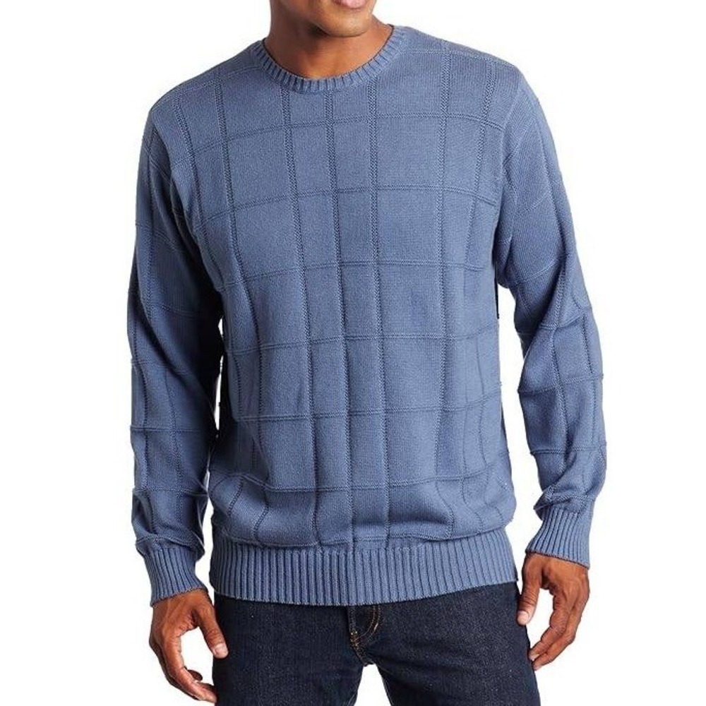 IZOD Light Blue Crewneck Pullover 100% Cotton Checkered Knit size Large Mens